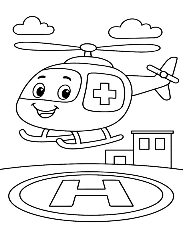 Coloring page: smiling air ambulance helicopter